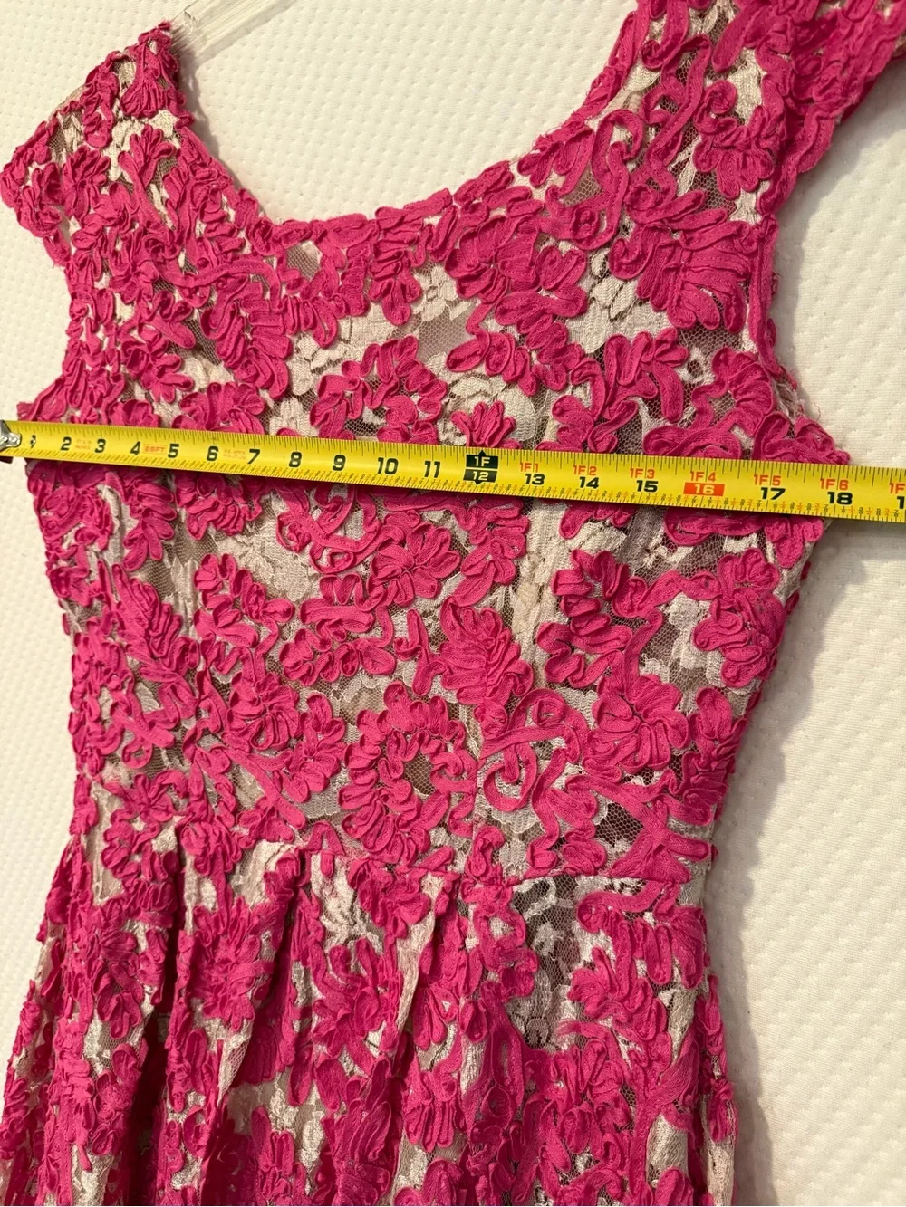 Anthropologie Hot Pink Lace cap sleeve fit and flare dress by yoana baraschi